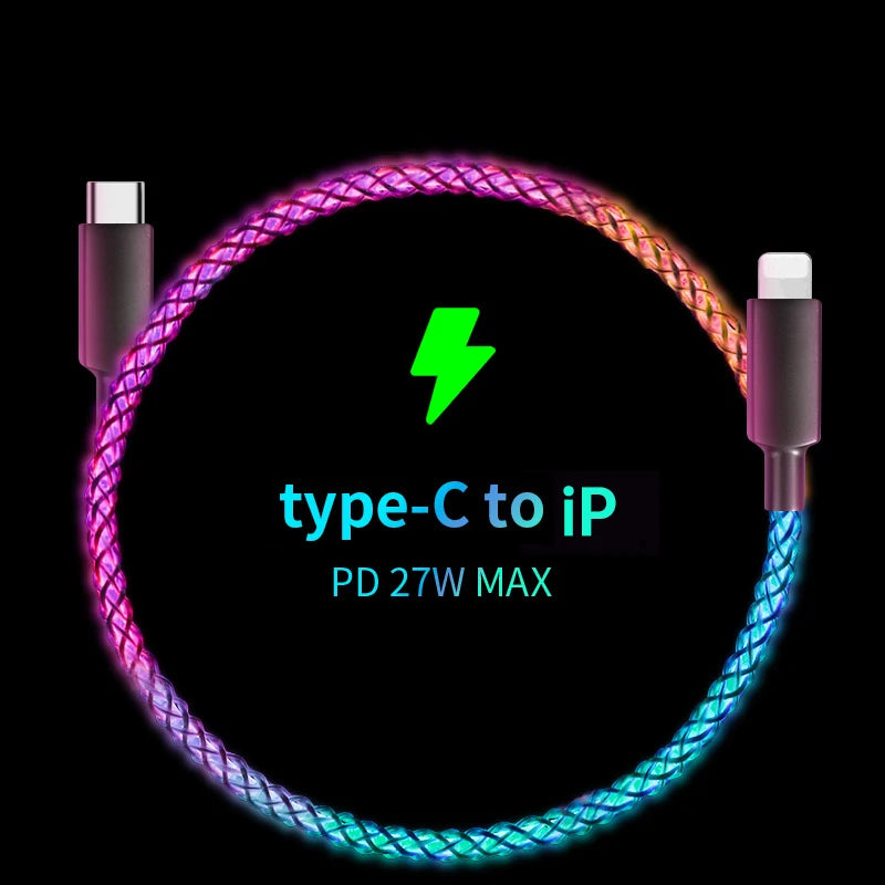 100W RGB Breathing Light Type-C USB Cable - Rapid Charging for iPhone, Samsung, Huawei, and Xiaomi