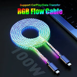 100W RGB Breathing Light Type-C USB Cable - Rapid Charging for iPhone, Samsung, Huawei, and Xiaomi