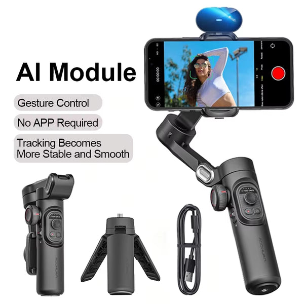 AOCHUAN 3-Axis Handheld Gimbal Stabilizer with Integrated Fill Light for iPhone and Android Vlogging, TikTok Content Creation, and Face Tracking