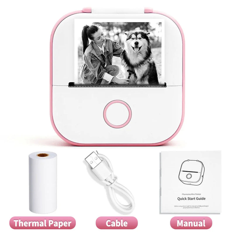 T02 Portable Mini Thermal Printer - Compact DIY Label Maker with Self-Adhesive Stickers and Diverse Paper Options