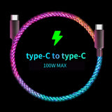 100W RGB Breathing Light Type-C USB Cable - Rapid Charging for iPhone, Samsung, Huawei, and Xiaomi